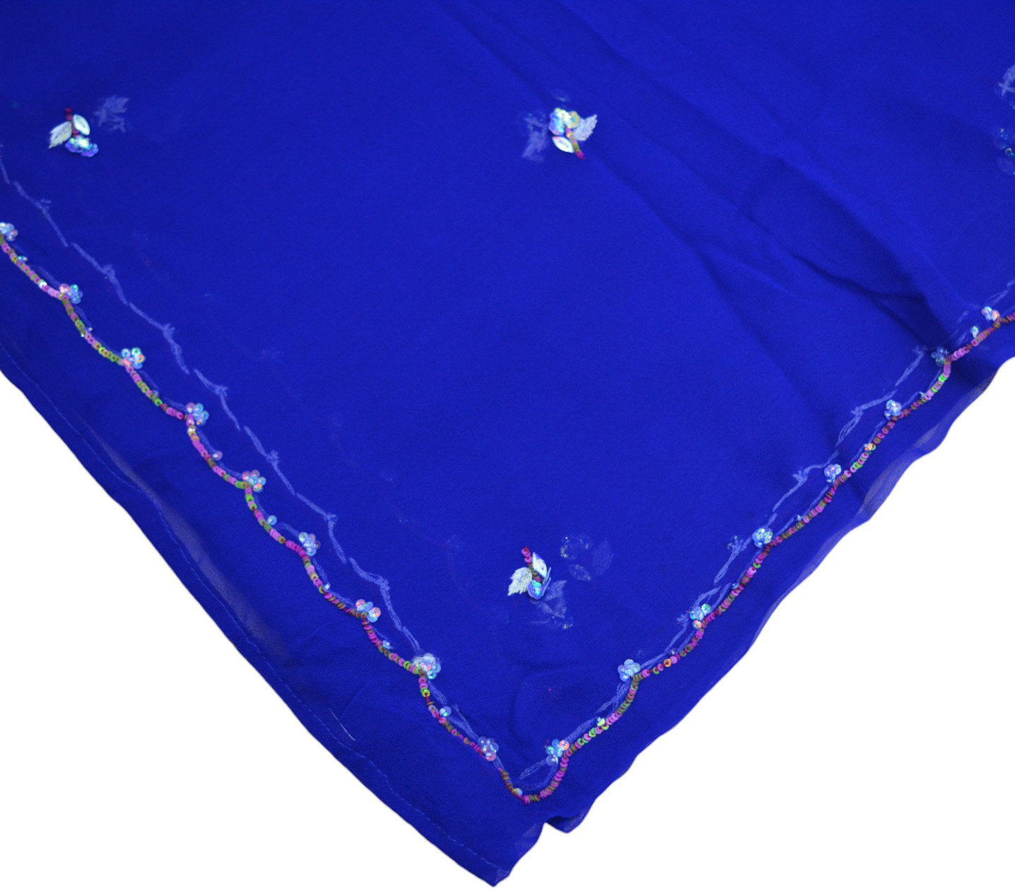 Indian Vintage Blue Dupatta Pure Georgette silk Long Stole Hand Embroidered Scarves Stole Veil Wrap Sequins