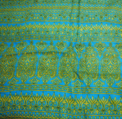 Indian Vintage Sari Blue Pure Silk Printed Saree Fabric 5yard Sewing Craft Fabric DressMaking Wrap Floral