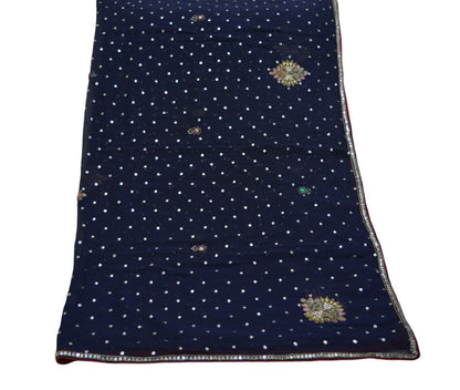 Indian Vintage Deep Blue Dupatta Pure Georgette silk Long Stole Hand Embroidered Scarves Stole Veil Wrap Sequins