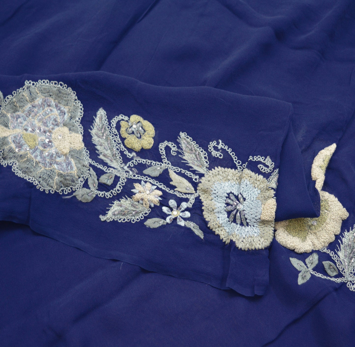 Indian Vintage Blue Dupatta Pure Georgette silk Long Stole Hand Embroidered Scarves Stole Veil Wrap Sequins