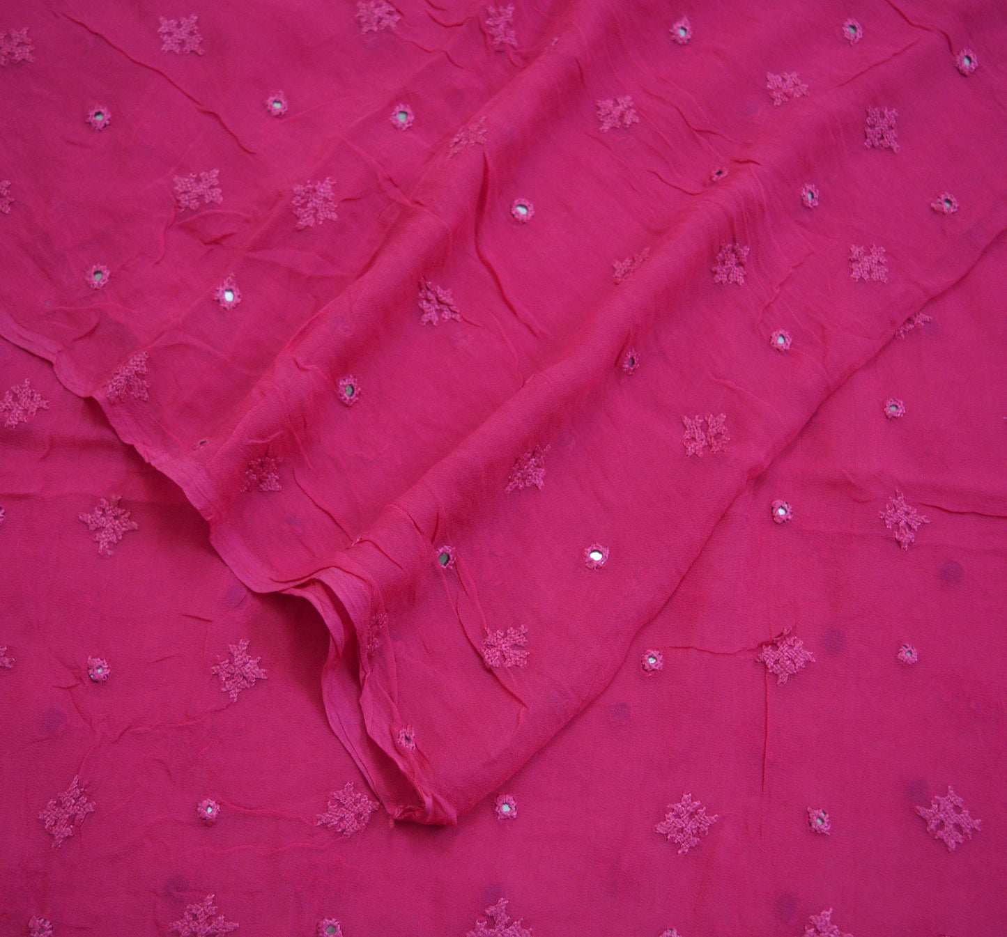 Vintage Pink Dupatta Long Stole Pure Georgette Silk Hand Embroidered Indian Scarves Veil Hijab Floral Sequins