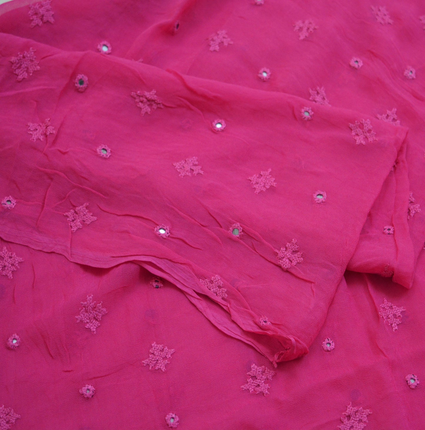 Vintage Pink Dupatta Long Stole Pure Georgette Silk Hand Embroidered Indian Scarves Veil Hijab Floral Sequins