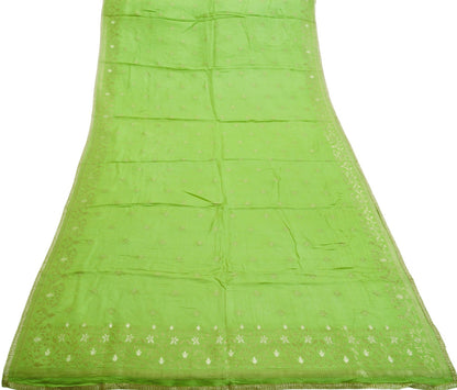 Indian Vintage Green Dupatta Long Stole Blend silk Woven Brocade Indian Scarves Veil Scarf Wrap Hippie Boho Soft Floral