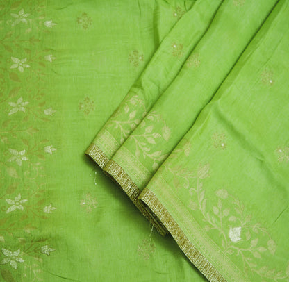 Indian Vintage Green Dupatta Long Stole Blend silk Woven Brocade Indian Scarves Veil Scarf Wrap Hippie Boho Soft Floral