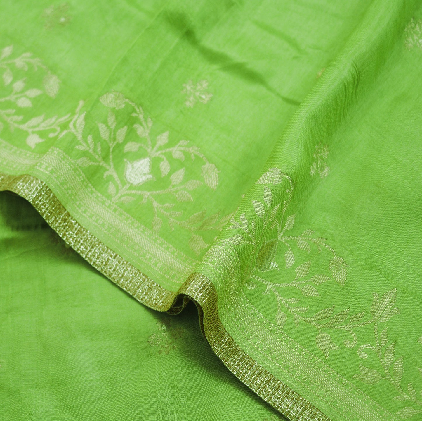 Indian Vintage Green Dupatta Long Stole Blend silk Woven Brocade Indian Scarves Veil Scarf Wrap Hippie Boho Soft Floral