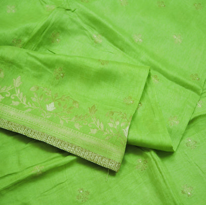 Indian Vintage Green Dupatta Long Stole Blend silk Woven Brocade Indian Scarves Veil Scarf Wrap Hippie Boho Soft Floral