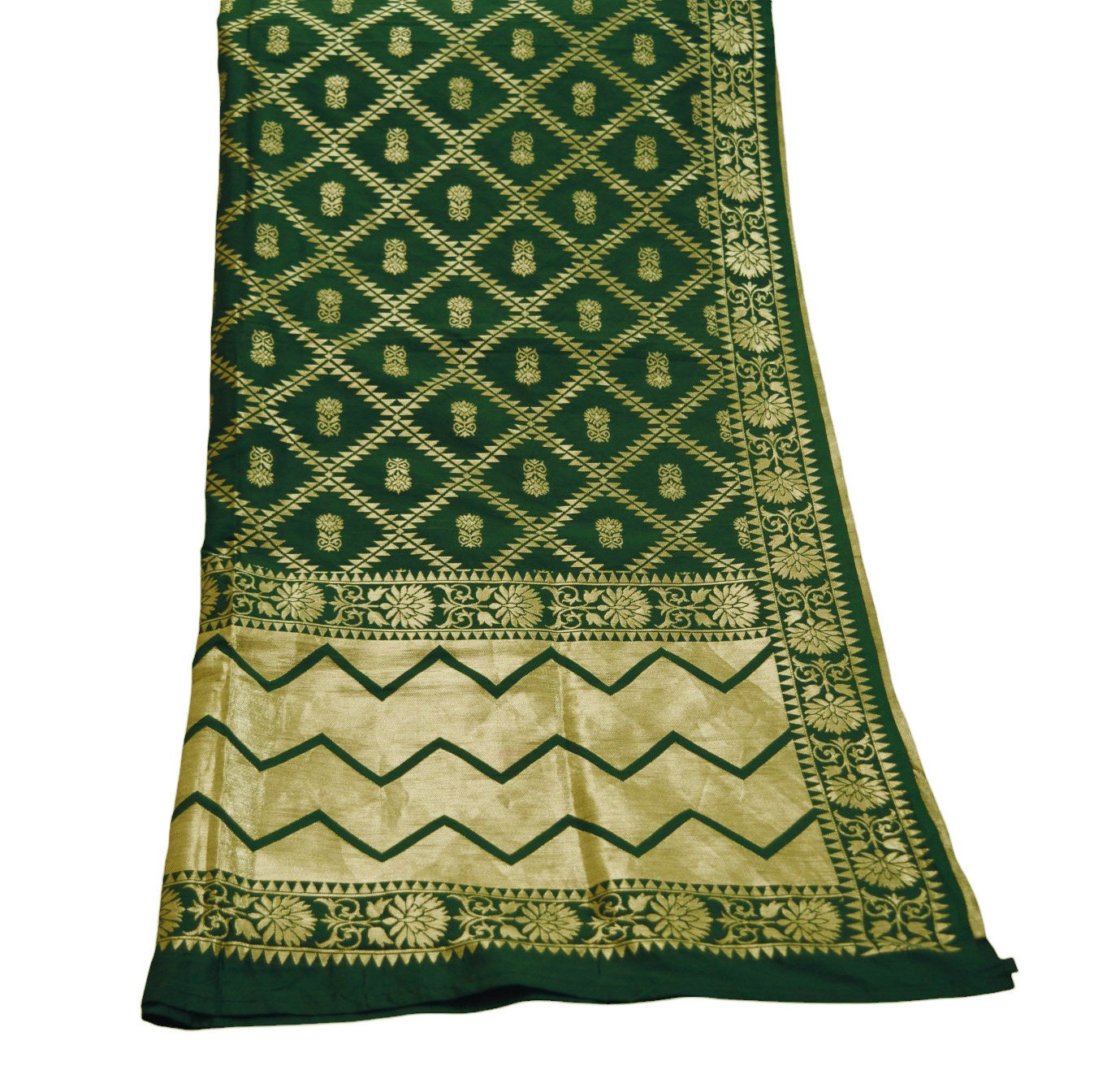 Indian Vintage Bottle Green Dupatta Long Stole Art Silk Woven Brocade Indian Scarves Veil Scarf Wrap Hippie Boho Soft Floral