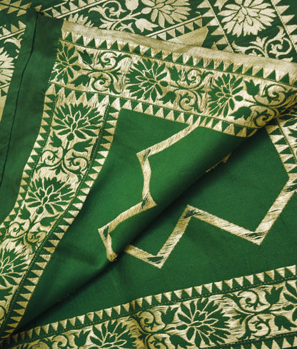 Indian Vintage Bottle Green Dupatta Long Stole Art Silk Woven Brocade Indian Scarves Veil Scarf Wrap Hippie Boho Soft Floral