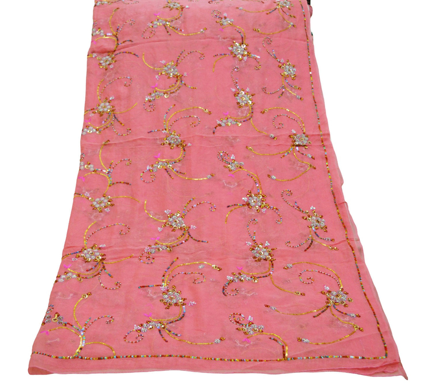 Indian Vintage Pink Dupatta Pure Georgette silk Long Stole Hand Embroidered Scarves Stole Veil Wrap Sequins