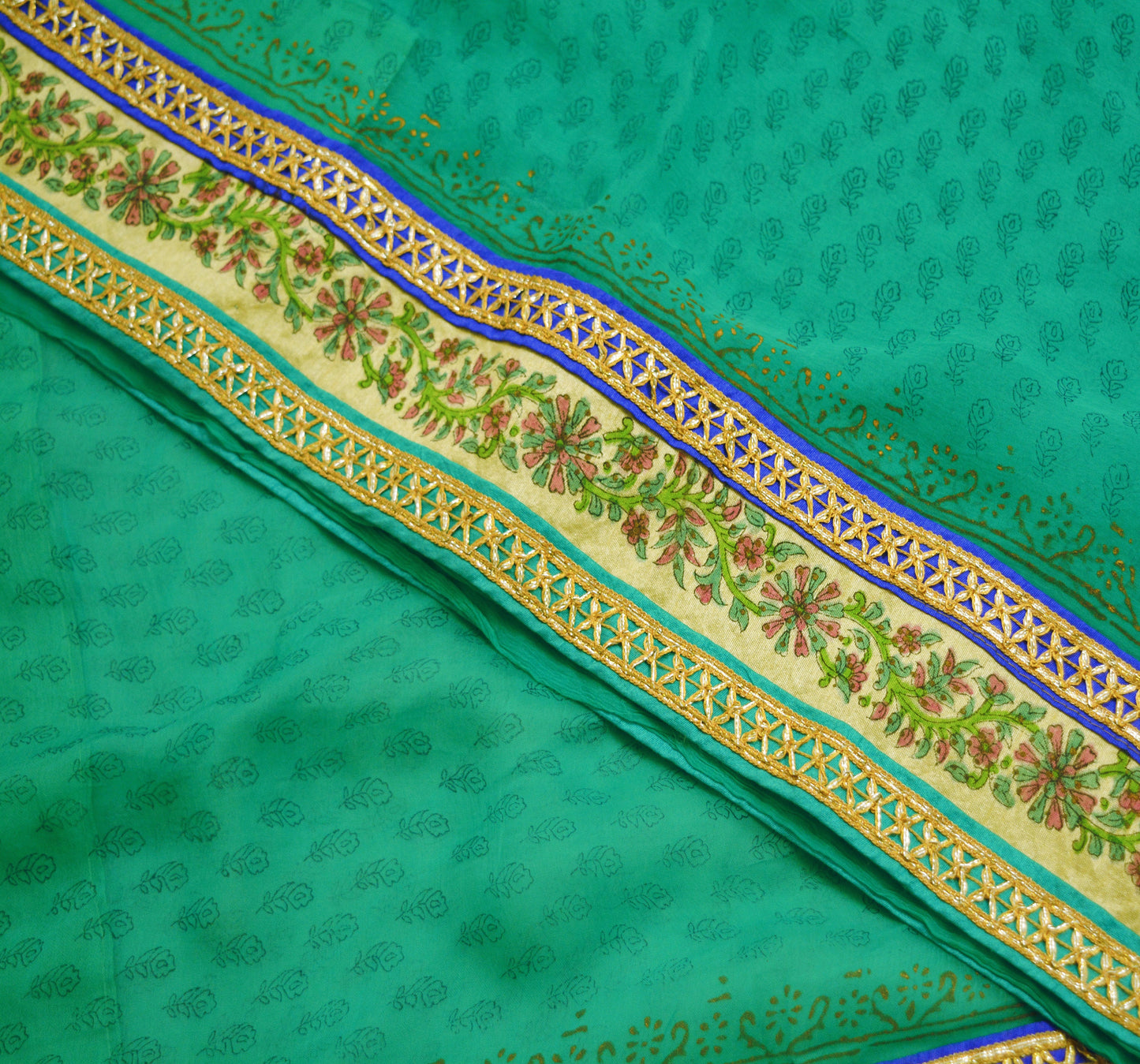 Indian Vintage SariGreen Pure Chiffon Silk Printed Gota Patti Sarees  Fabric Indian Sari 6Yard Dress Making Sewing