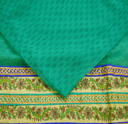 Indian Vintage SariGreen Pure Chiffon Silk Printed Gota Patti Sarees  Fabric Indian Sari 6Yard Dress Making Sewing