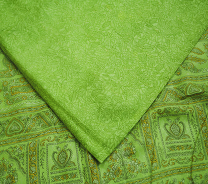 Indian Vintage Sari Green Pure Silk Printed Saree 5yard Sewing Craft Fabric DressMaking Soft Golden Zari