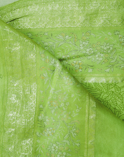 Indian Vintage Sari Green Pure Silk Printed Saree 5yard Sewing Craft Fabric DressMaking Soft Golden Zari