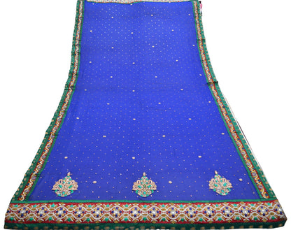 Indian Vintage Heavy Royal Blue Dupatta Pure Georgette Silk Long Stole Hand Embroidered Gota Patti Scarves Zardozi