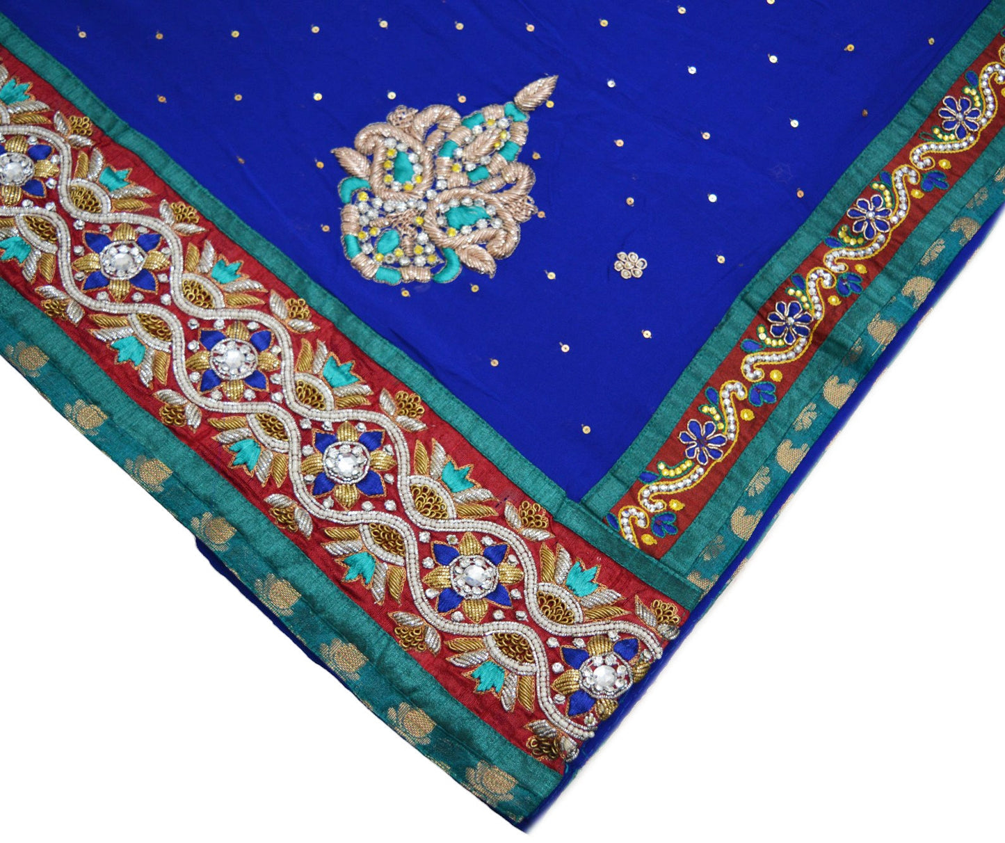 Indian Vintage Heavy Royal Blue Dupatta Pure Georgette Silk Long Stole Hand Embroidered Gota Patti Scarves Zardozi