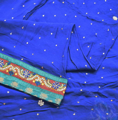 Indian Vintage Heavy Royal Blue Dupatta Pure Georgette Silk Long Stole Hand Embroidered Gota Patti Scarves Zardozi