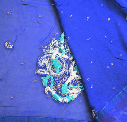 Indian Vintage Heavy Royal Blue Dupatta Pure Georgette Silk Long Stole Hand Embroidered Gota Patti Scarves Zardozi