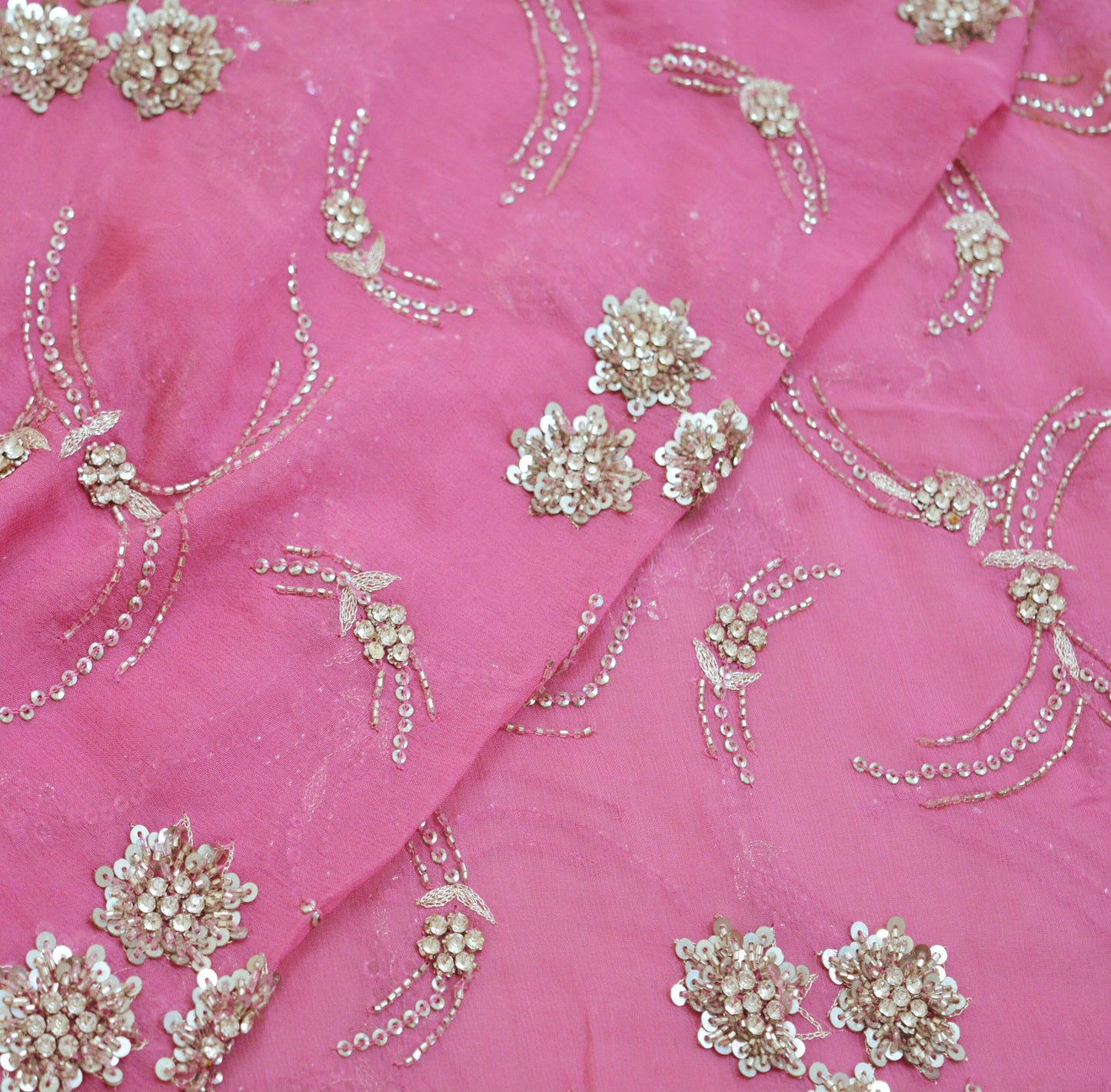 Indian Vintage Heavy Pink Dupatta Pure Georgette Silk Long Stole Hand Embroidered Scarf Zari Zardozi