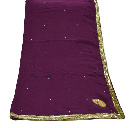 Indian Vintage Purple Dupatta Pure Georgette silk Long Stole Hand Embroidered Scarves Stole Veil Wrap Sequins