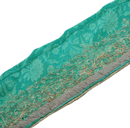 Indian Vintage Green Sari Border Hand Embroidered Indian Craft Trim Lace Sewing Sari Ribbon Pure Crepe silk Zari