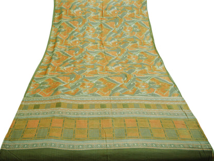 Vintage Green & Saffron Saree Woven Printed Pure Woolen Indian Sari Fabric 5Yard Indian Sari Soft Floral Warm
