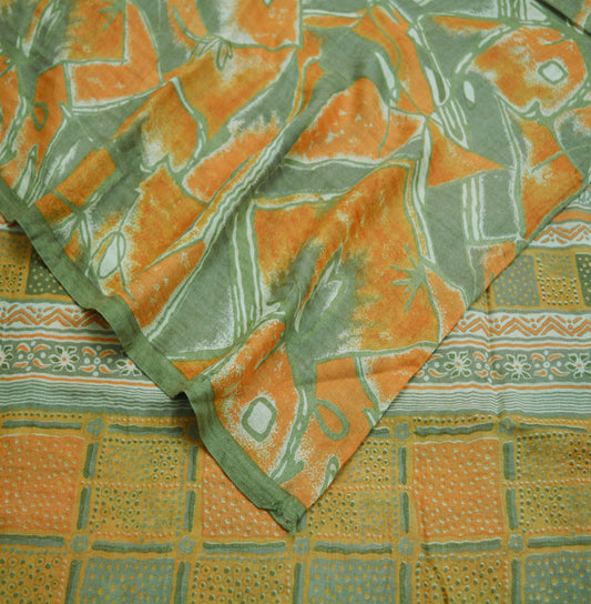 Vintage Green & Saffron Saree Woven Printed Pure Woolen Indian Sari Fabric 5Yard Indian Sari Soft Floral Warm