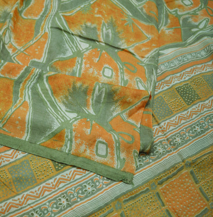 Vintage Green & Saffron Saree Woven Printed Pure Woolen Indian Sari Fabric 5Yard Indian Sari Soft Floral Warm