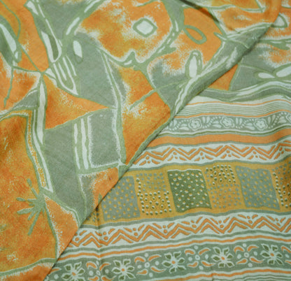 Vintage Green & Saffron Saree Woven Printed Pure Woolen Indian Sari Fabric 5Yard Indian Sari Soft Floral Warm