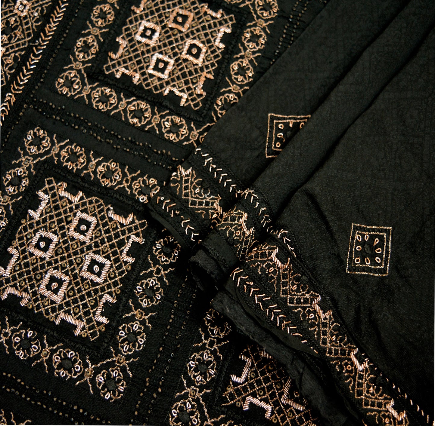 Indian Vintage Black Saree Pure Silk Hand Embroidered Indian Sari Fabric 5Yd Sewing Soft Zardozi/Dabka Sequins