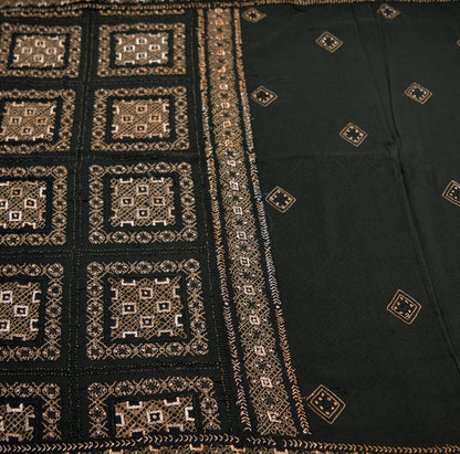 Indian Vintage Black Saree Pure Silk Hand Embroidered Indian Sari Fabric 5Yd Sewing Soft Zardozi/Dabka Sequins