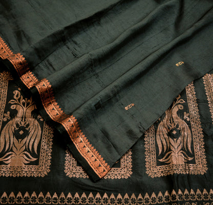 Indian Vintage Heavy Saree Black 100% Pure Silk Hand Woven Kanjivaram Indian Sari Fabric 5Yard Ethnic Zari