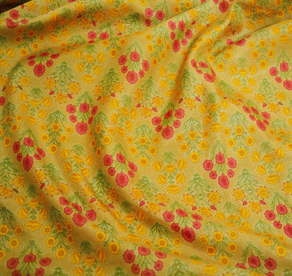 Indian Vintage Sari Beige 100% Pure Silk Printed Saree Fabric 6yd Sewing Craft Fabric DressMaking Floral Zari