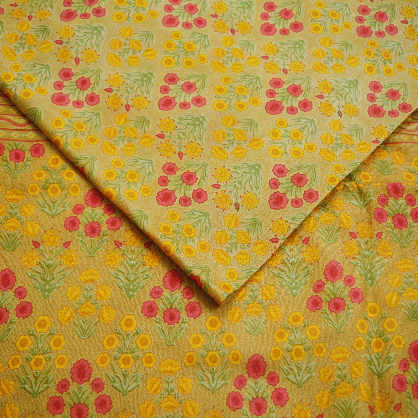 Indian Vintage Sari Beige 100% Pure Silk Printed Saree Fabric 6yd Sewing Craft Fabric DressMaking Floral Zari