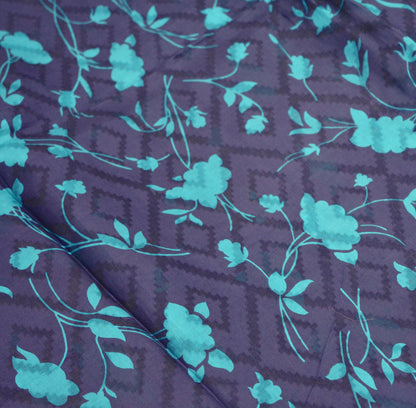 Indian Vintage Sari Blue Pure Silk Printed Saree Fabric 5yard Sewing Craft Fabric DressMaking Soft Wrap Floral