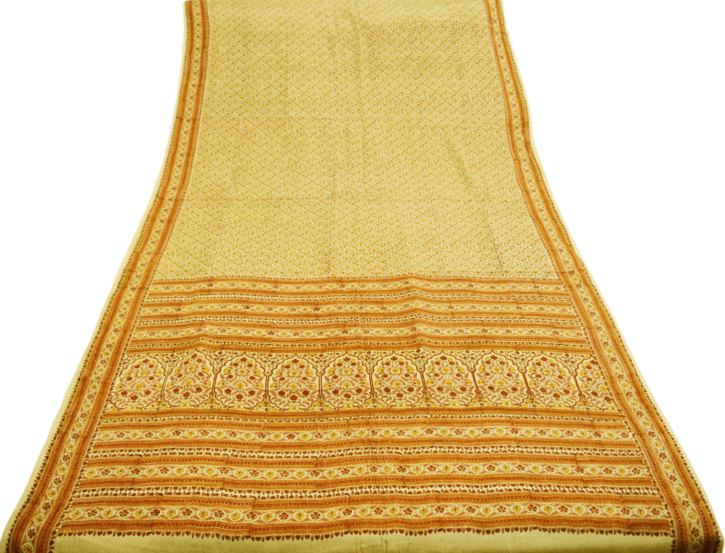 Indian Vintage Sari Beige 100% Pure Silk Printed Saree Fabric 6yard Sewing Craft DressMaking Soft Floral