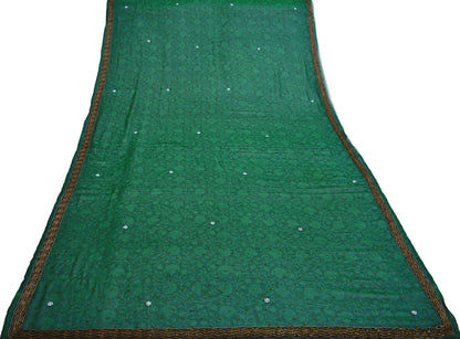 Indian Vintage Green Dupatta Pure Georgette silk Long Stole Hand Embroidered Scarves Stole Veil Wrap Sequins