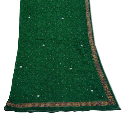 Indian Vintage Green Dupatta Pure Georgette silk Long Stole Hand Embroidered Scarves Stole Veil Wrap Sequins