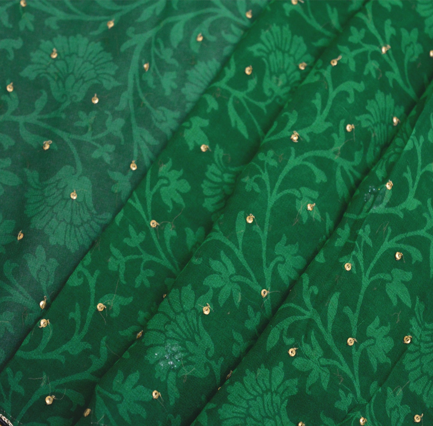 Indian Vintage Green Dupatta Pure Georgette silk Long Stole Hand Embroidered Scarves Stole Veil Wrap Sequins