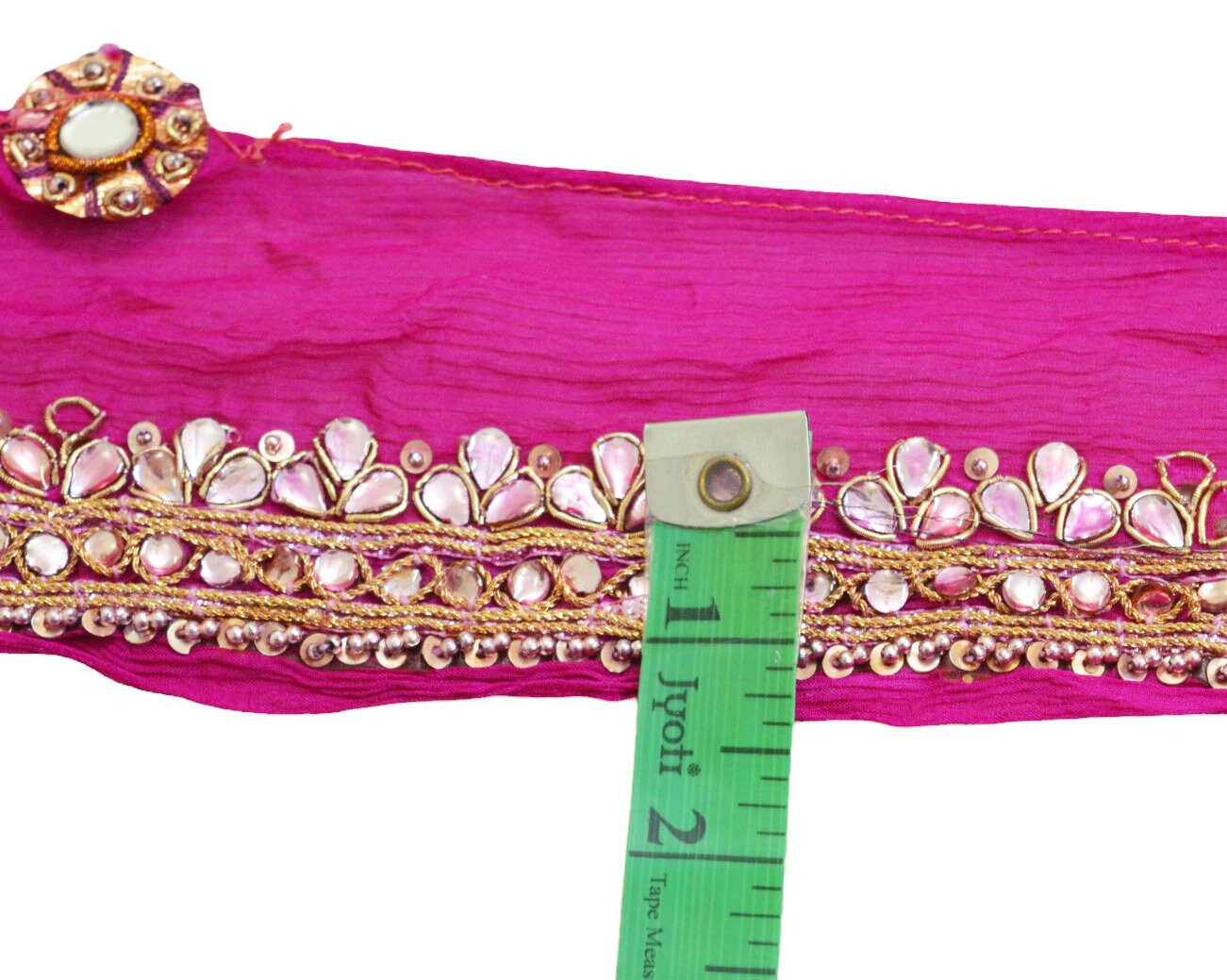 Indian Vintage Pink Sari Border Hand Embroidered Indian Craft Trim Lace Sewing Sari Ribbon Pure silk  Zardozi/Dabka Zari