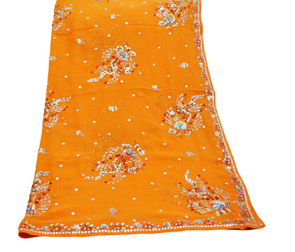 Indian Vintage Orange Dupatta Pure Georgette silk Long Stole Hand Embroidered Scarves Stole Veil Wrap Sequins