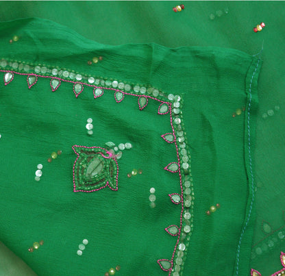 Indian Vintage Green Dupatta Pure Georgette silk Long Stole Hand Embroidered Scarves Stole Veil Wrap