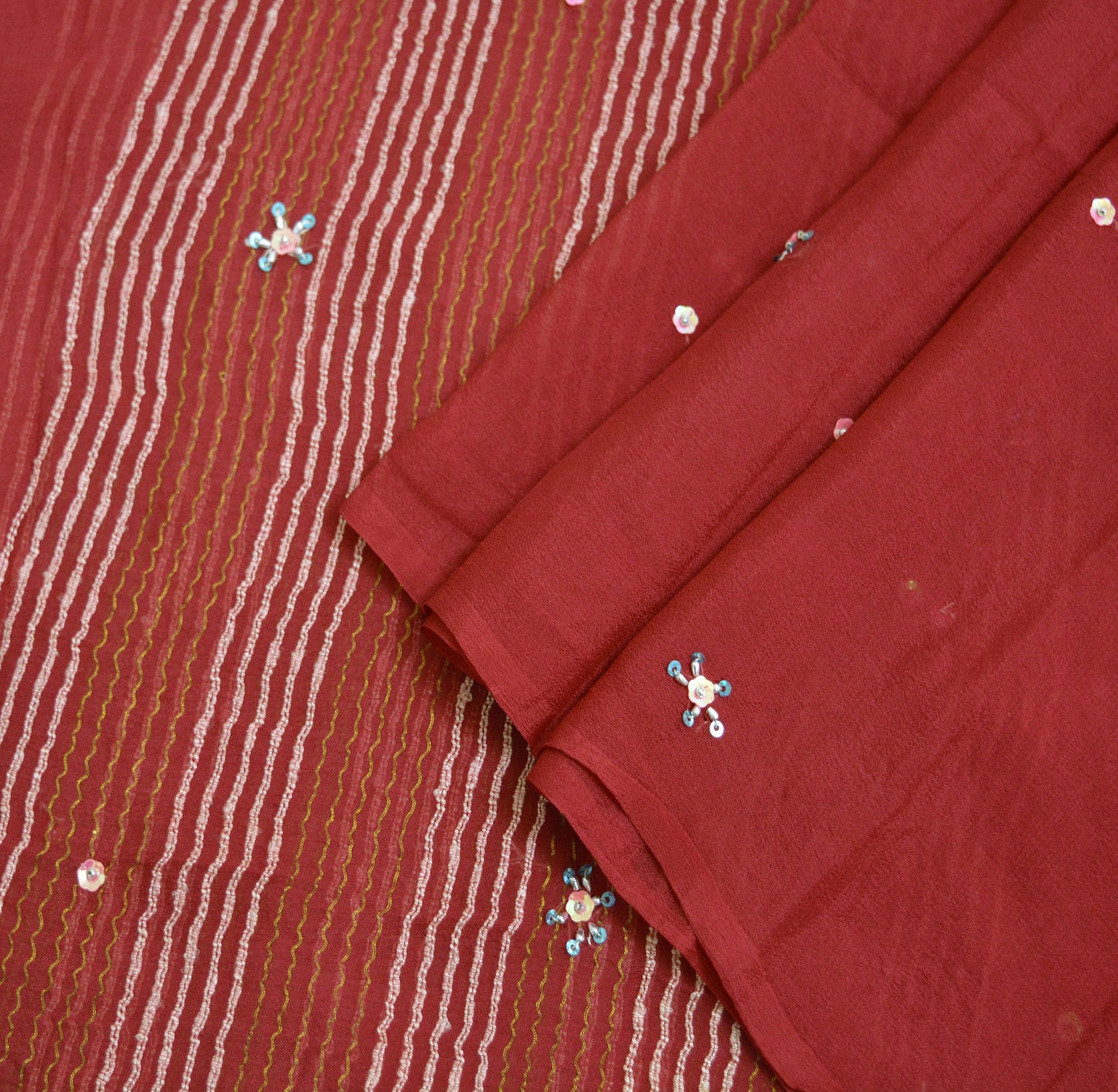 Indian Vintage Red Dupatta Pure silk Long Stole Hand Embroidered Scarves Floral Stole Veil Wrap