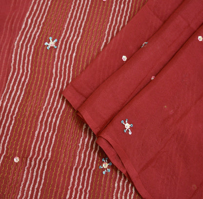 Indian Vintage Red Dupatta Pure silk Long Stole Hand Embroidered Scarves Floral Stole Veil Wrap