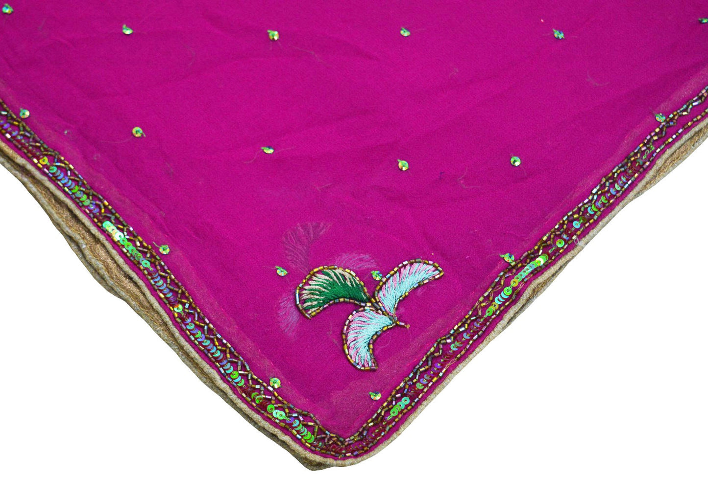 Indian Vintage Purple Dupatta Pure Georgette silk Long Stole Hand Embroidered Scarves Stole Veil Wrap Sequins