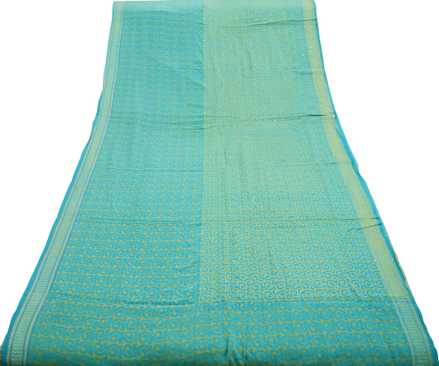 Indian Vintage Sari Blue Pure Crepe Silk Hand Embroidered Kantha Saree 5yard Sewing Floral Soft Floral