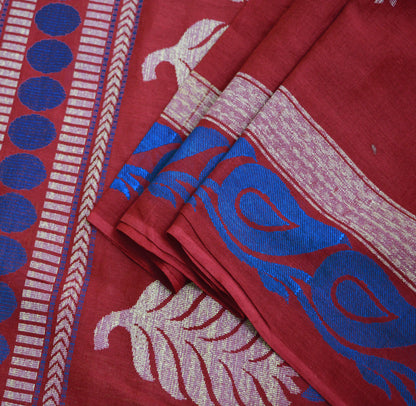 Indian Vintage Sari Red Hand Painted Sari Pure Cotton Saree Fabric 5Yard Floral Soft