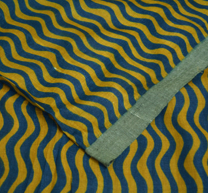 Vintage Blue & saffron Heavy Saree Pure Woolen Woven Printed Indian Sari Soft Warm Fabric 5Yard Stripes Zigzag