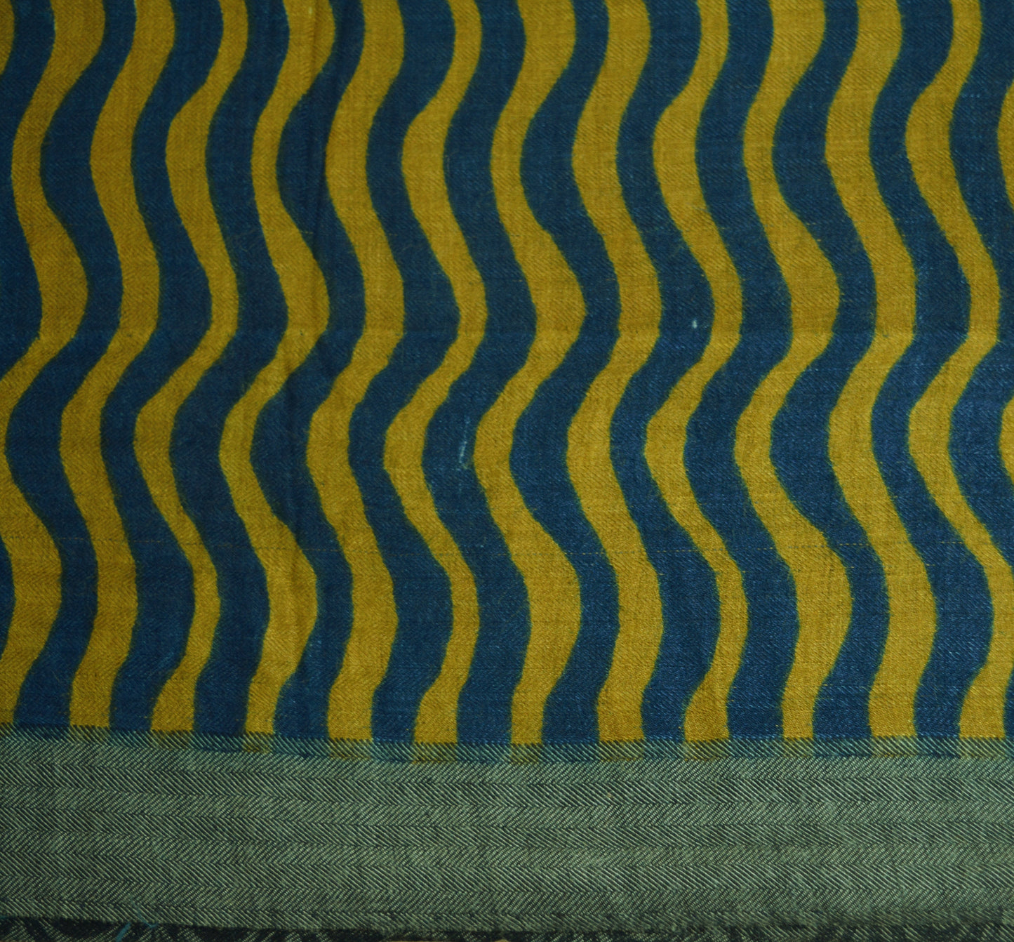 Vintage Blue & saffron Heavy Saree Pure Woolen Woven Printed Indian Sari Soft Warm Fabric 5Yard Stripes Zigzag