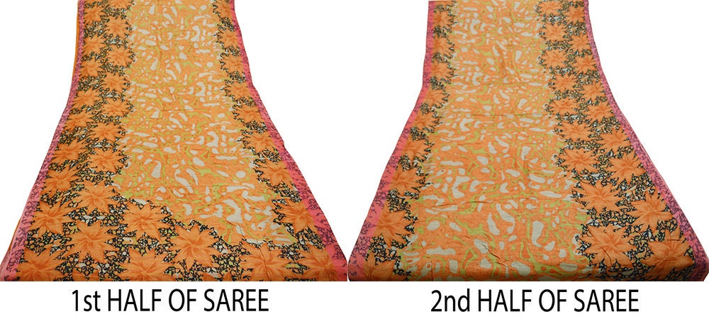 Vintage Orange & Black Heavy Saree Pure Woolen Woven Printed Indian Sari Soft Warm Fabric 5Yard Floral