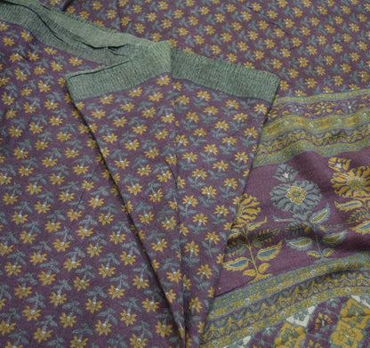 Vintage Purple & Gray Heavy Saree Pure Woolen Woven Printed Indian Sari Soft Warm Fabric 5Yard Floral